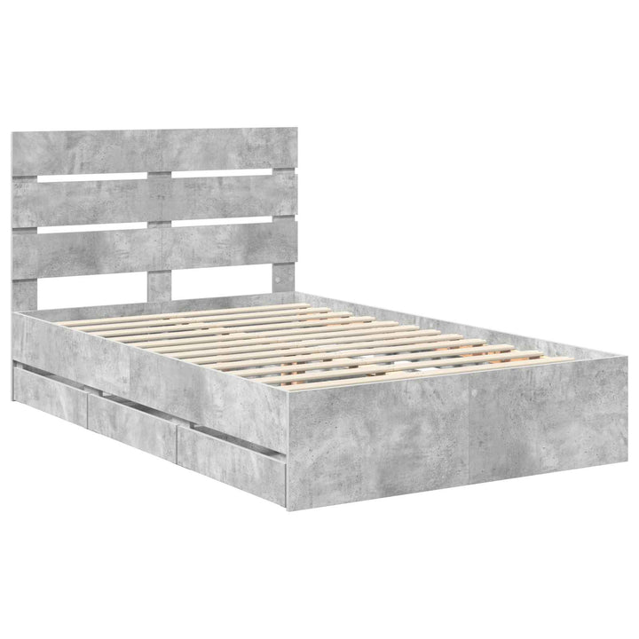 Sengestel med skuffe Beton Grå 135 x 190 cm Ingeniørtræ