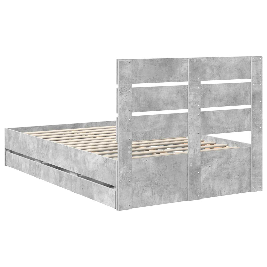 Sengestel med skuffe Beton Grå 135 x 190 cm Ingeniørtræ
