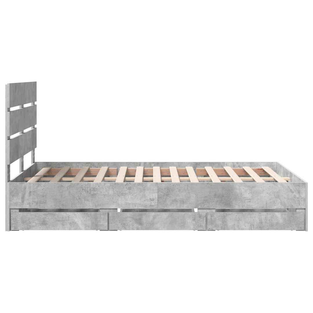 Sengestel med skuffe Beton Grå 135 x 190 cm Ingeniørtræ