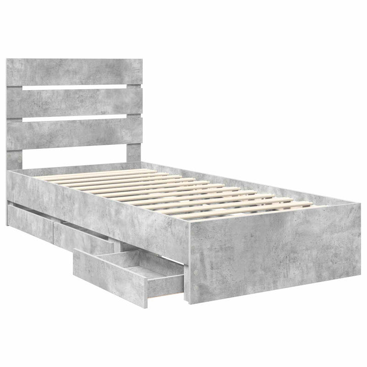 Sengestel med skuffe Beton Grå 90 x 200 cm Ingeniørtræ