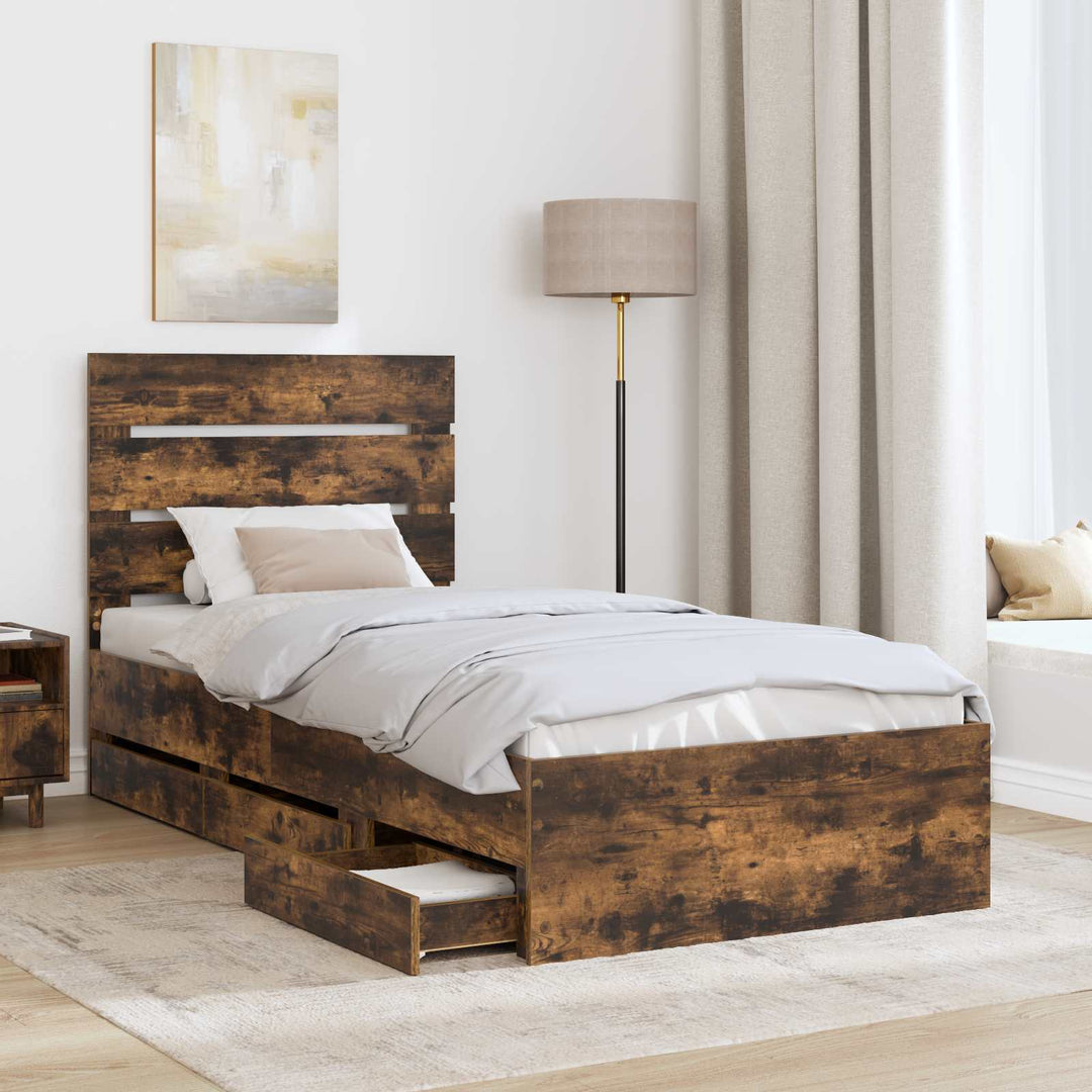 Sengestel med skuffe Røget eg 90 x 190 cm Ingeniørtræ