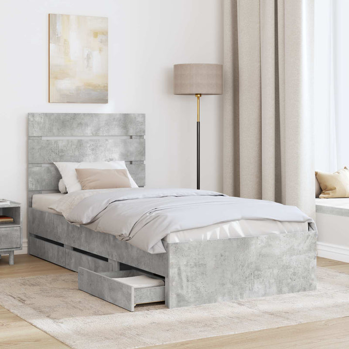 Sengestel med skuffe Beton Grå 75 x 190 cm Ingeniørtræ