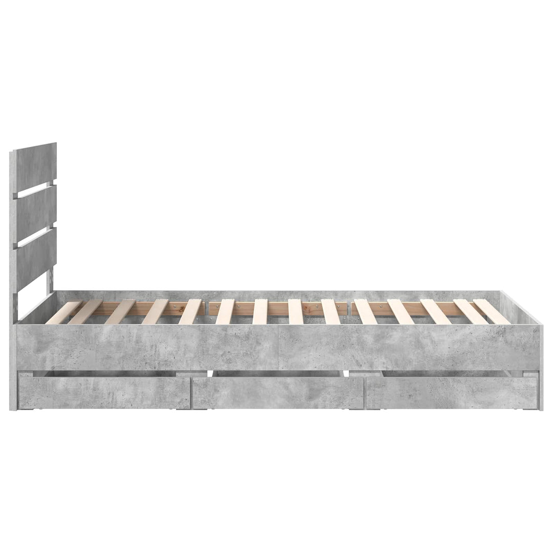 Sengestel med skuffe Beton Grå 75 x 190 cm Ingeniørtræ