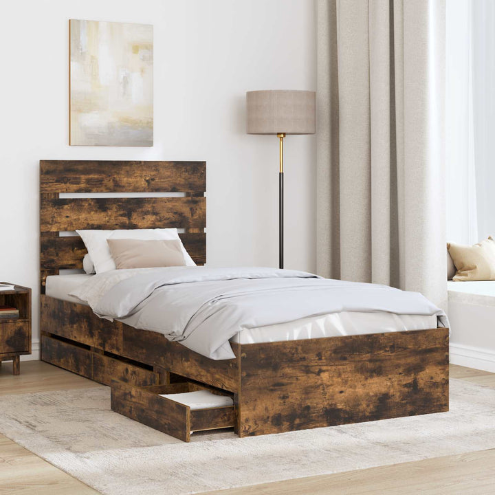Sengestel med skuffe Røget eg 75 x 190 cm Ingeniørtræ