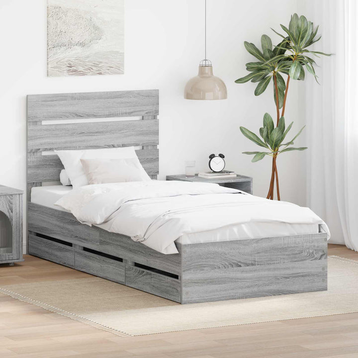 Sengestel med skuffe Grå Sonoma 75 x 190 cm Ingeniørtræ