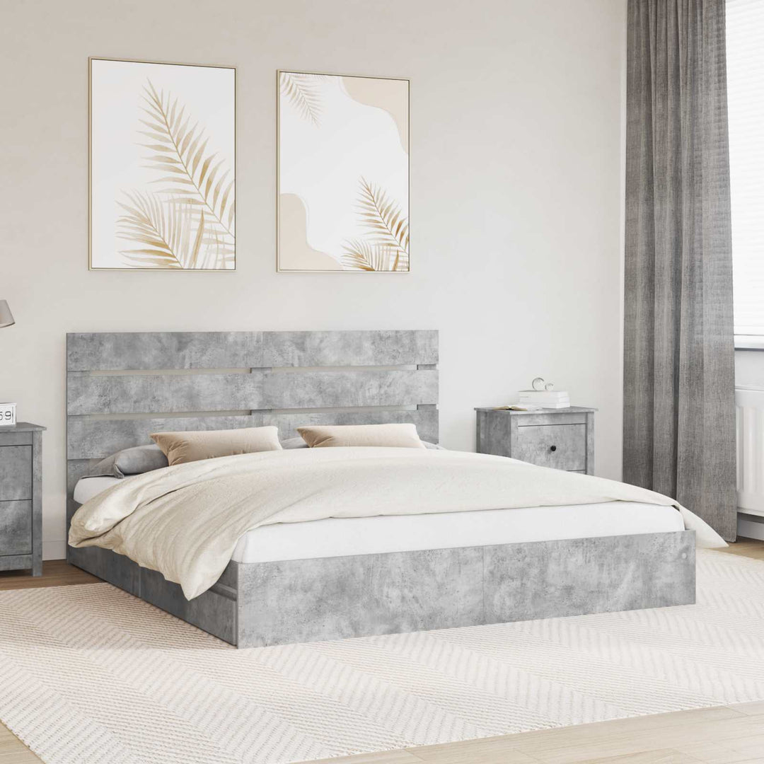 Opbevaringsseng Beton Grå 200 x 200 cm Konstrueret træ