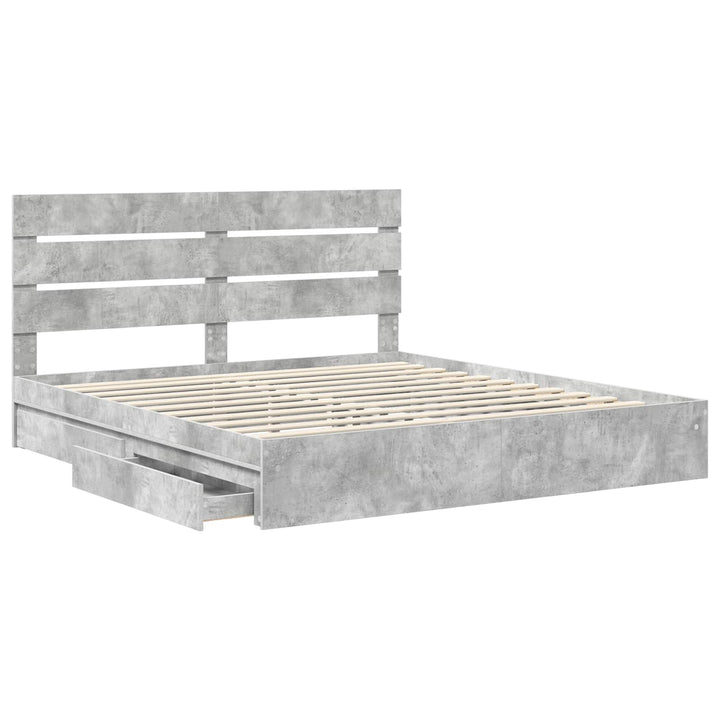 Opbevaringsseng Beton Grå 200 x 200 cm Konstrueret træ