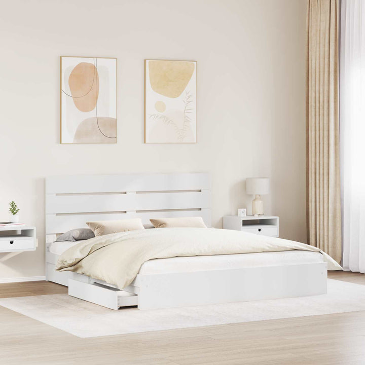 Opbevaringsseng med skuffe Hvid 180 x 200 cm Konstrueret træ