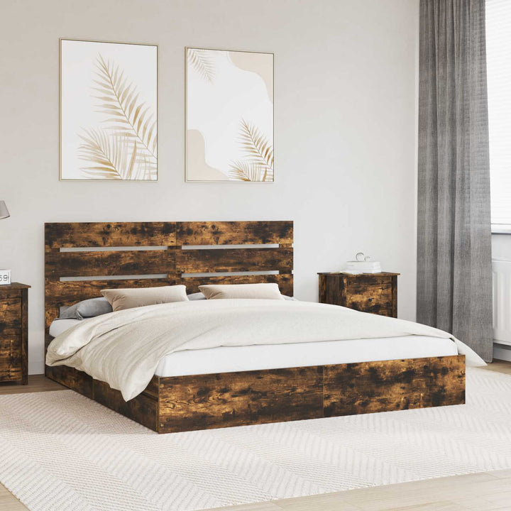 Opbevaringsseng Røget eg 180 x 200 cm Konstrueret træ