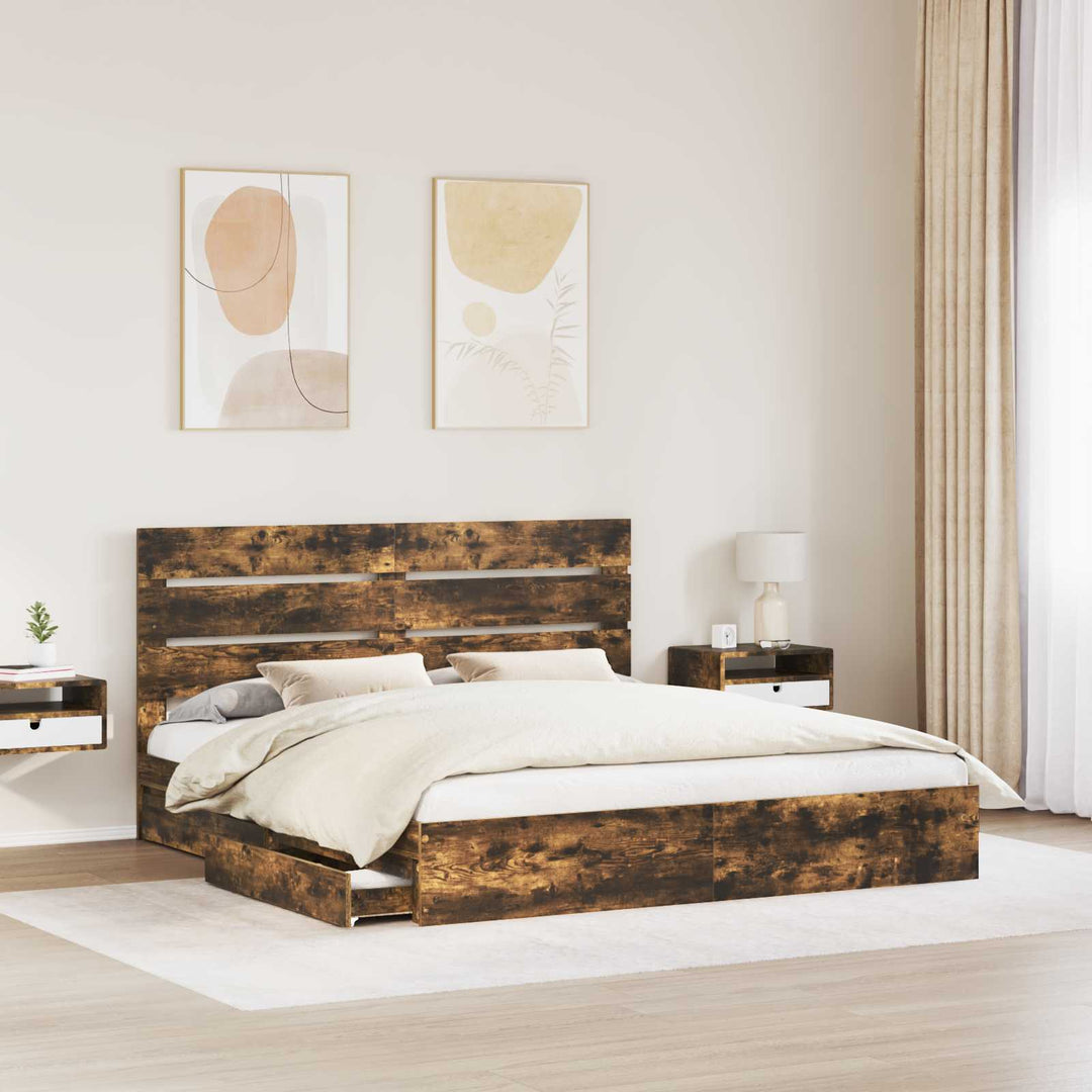 Opbevaringsseng Røget eg 180 x 200 cm Konstrueret træ