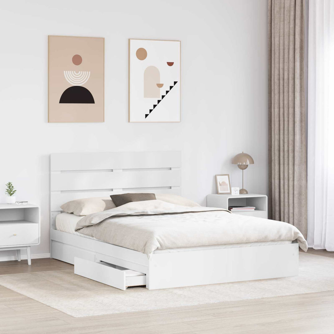Opbevaringsseng med skuffe Hvid 160 x 200 cm Konstrueret træ