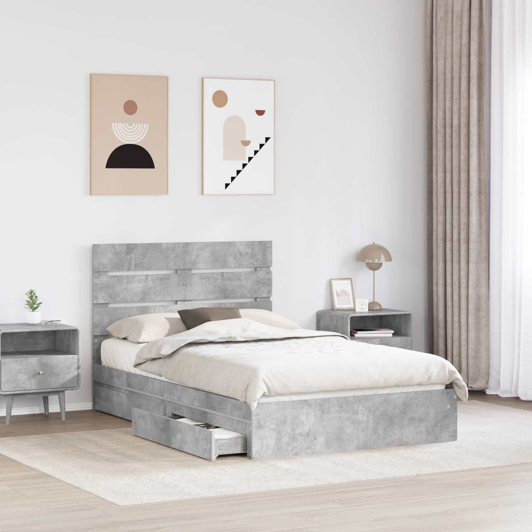 Opbevaringsseng Beton Grå 135 x 190 cm Konstrueret træ