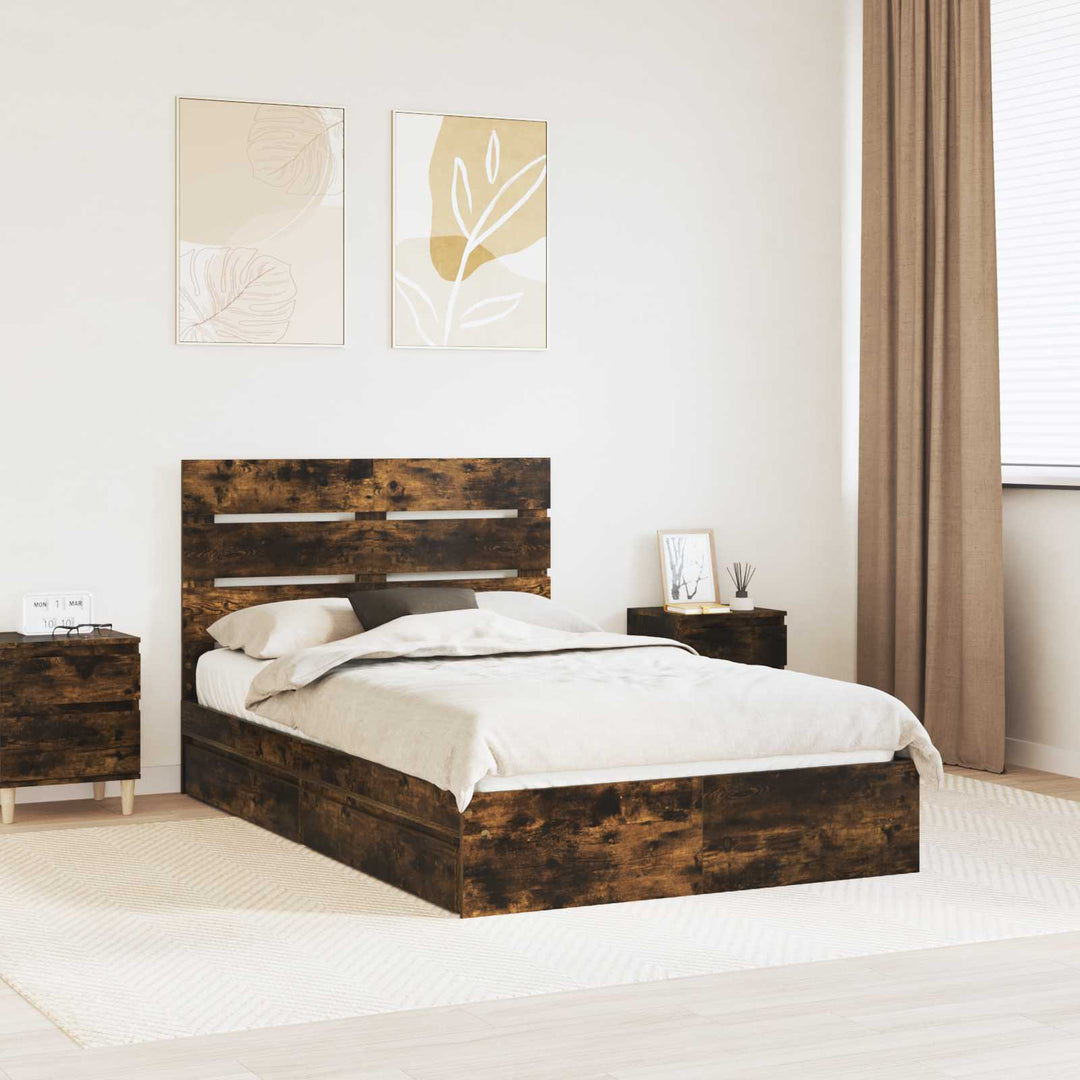 Opbevaringsseng Røget eg 135 x 190 cm Konstrueret træ