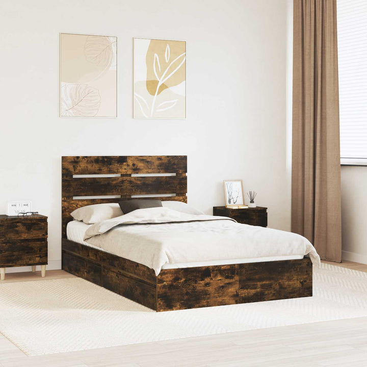 Opbevaringsseng Røget eg 135 x 190 cm Konstrueret træ