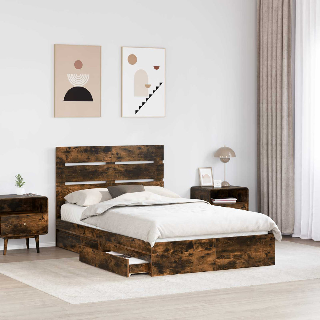 Opbevaringsseng Røget eg 135 x 190 cm Konstrueret træ