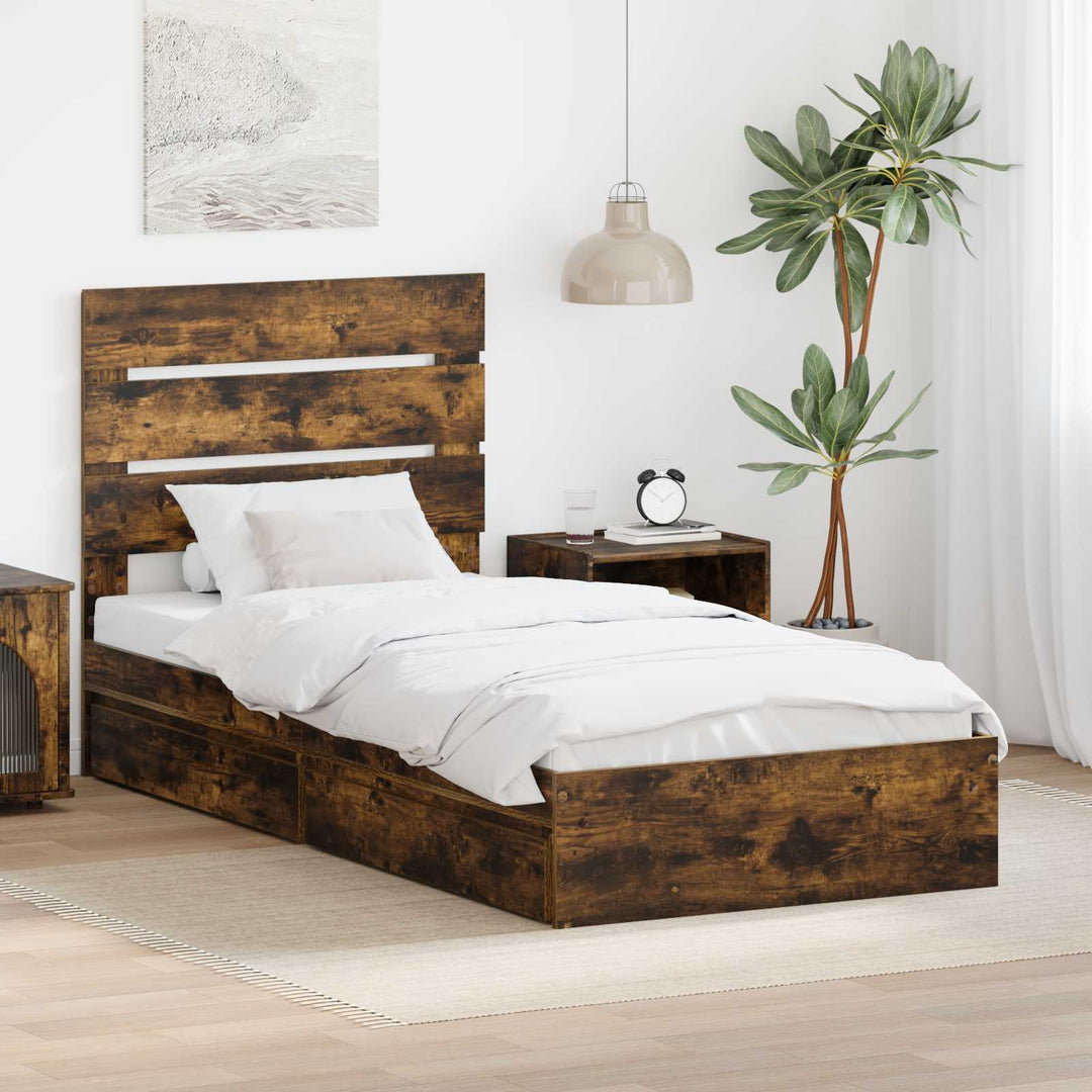 Opbevaringsseng Røget eg 100 x 200 cm Konstrueret træ