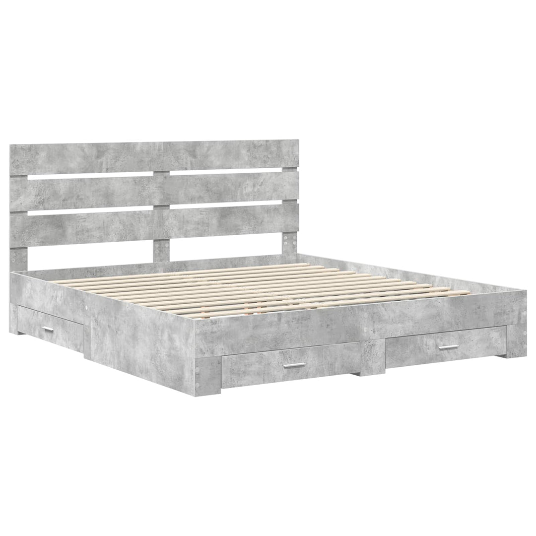 Sengestel med skuffe Beton Grå 200 x 200 cm Konstrueret træ