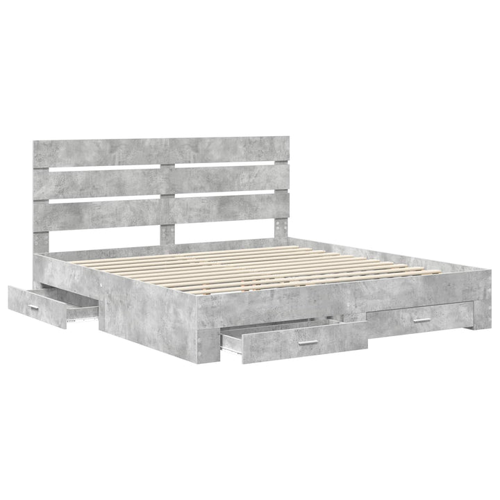 Sengestel med skuffe Beton Grå 200 x 200 cm Konstrueret træ