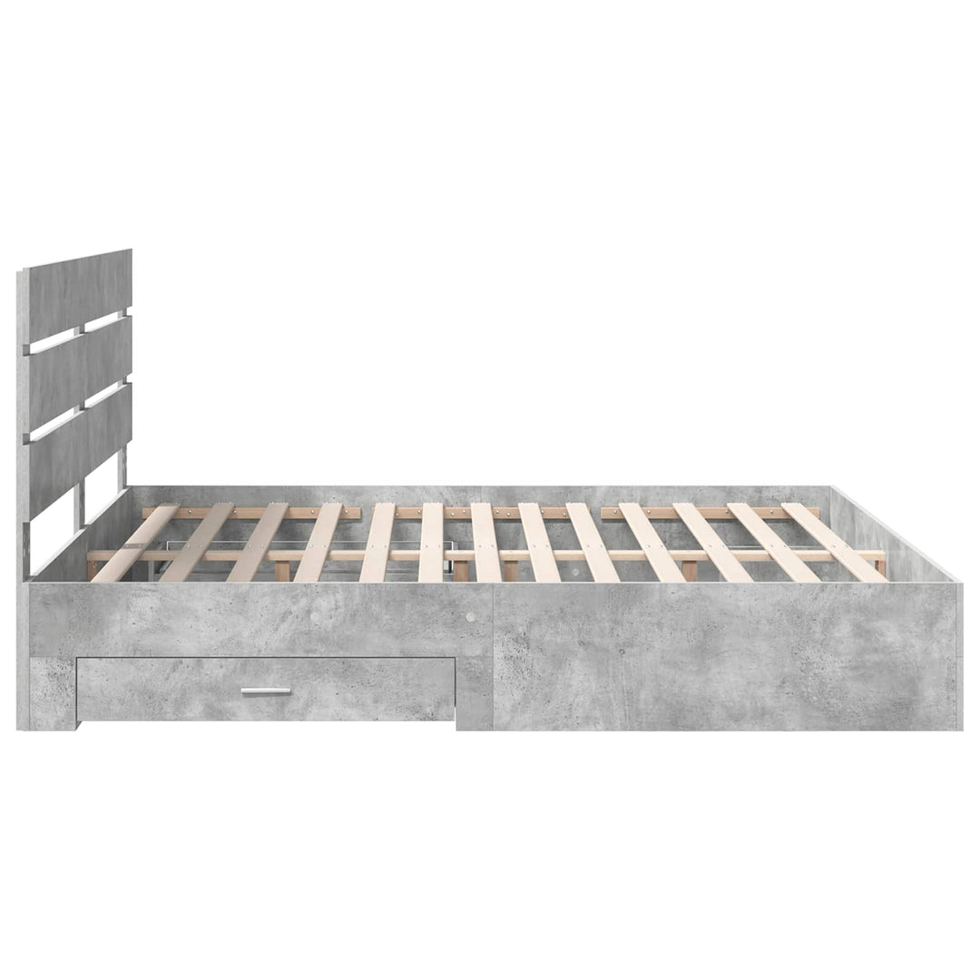 Sengestel med skuffe Beton Grå 200 x 200 cm Konstrueret træ