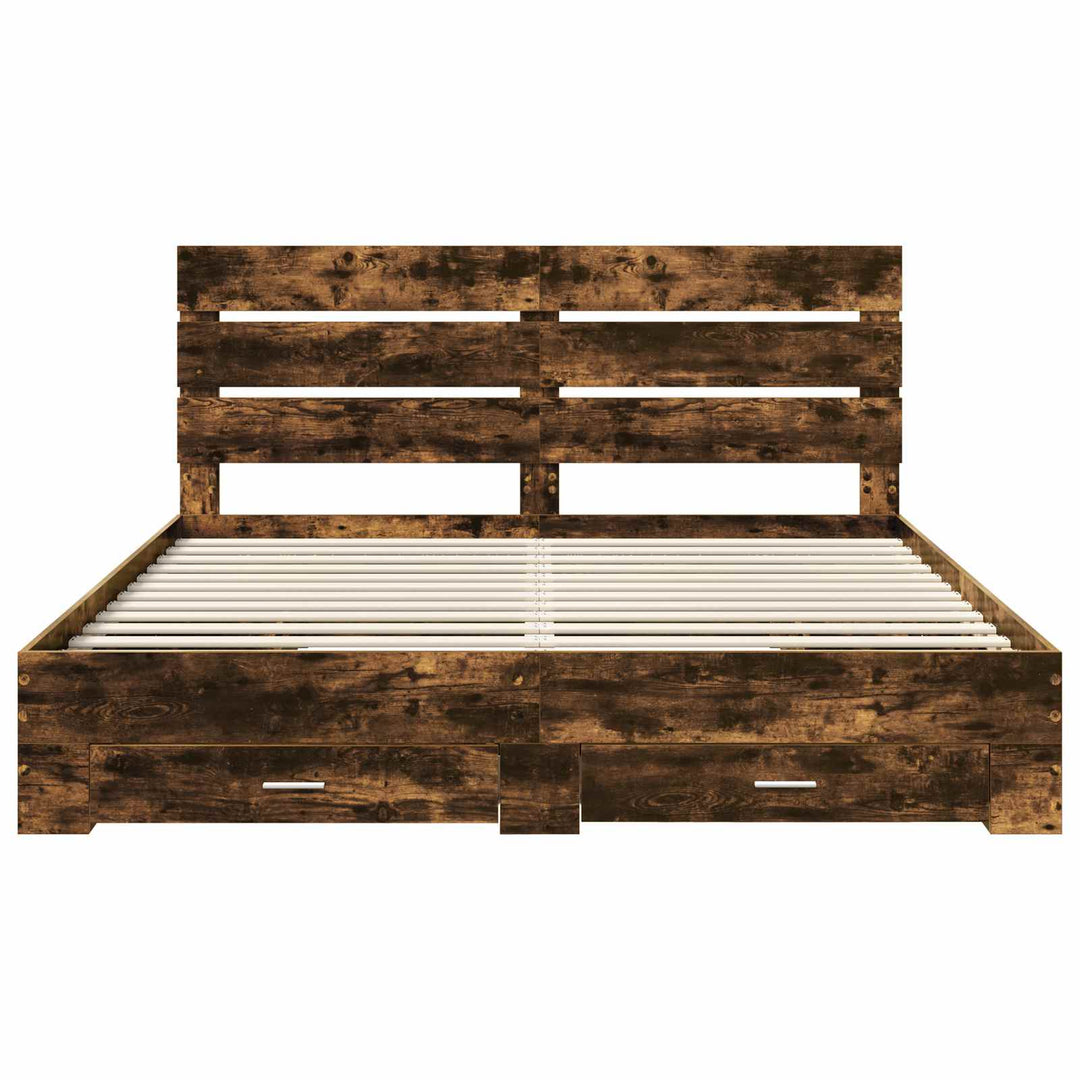 Sengestel med skuffe Røget eg 200 x 200 cm Konstrueret træ