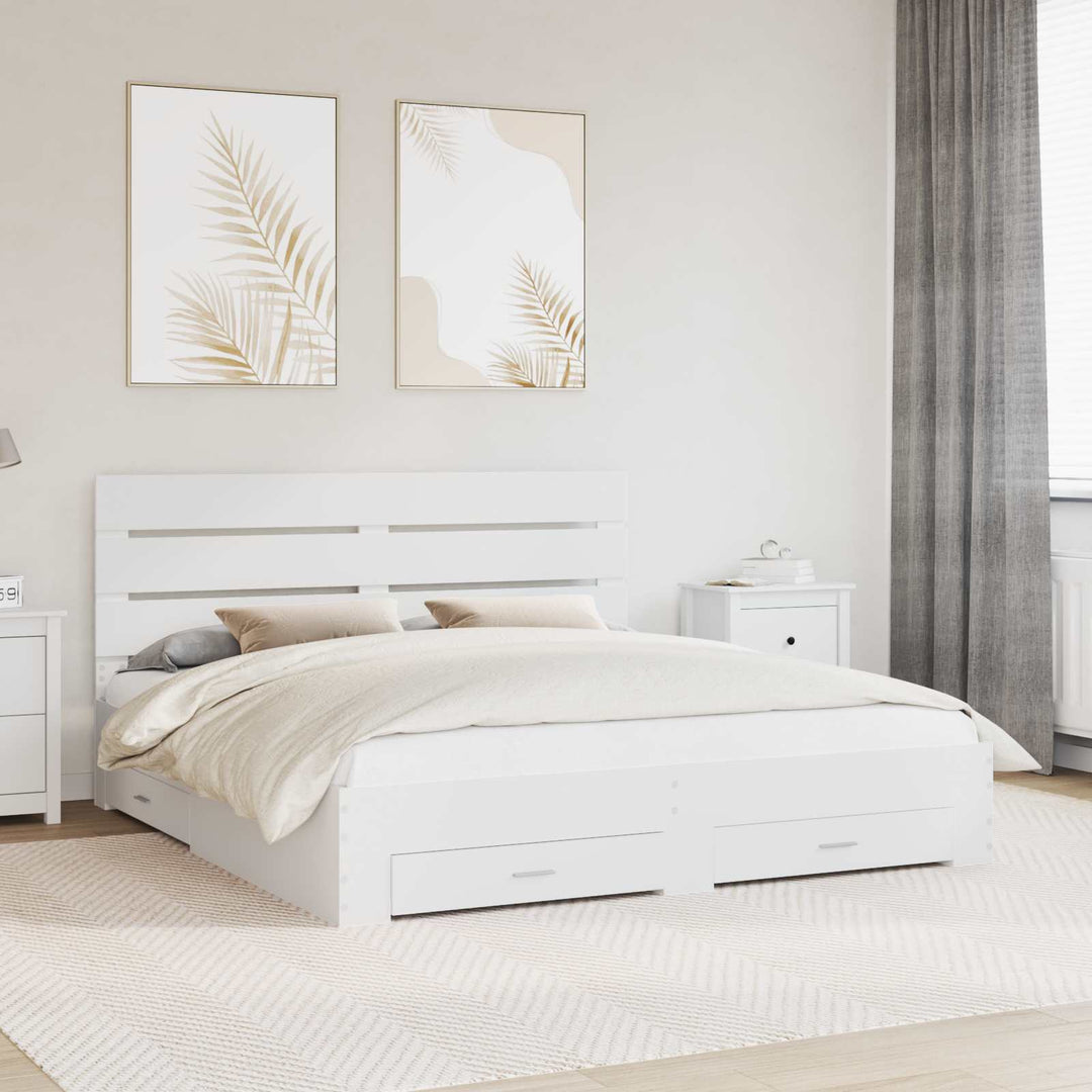 Sengestel med skuffe Hvid 180 x 200 cm Konstrueret træ