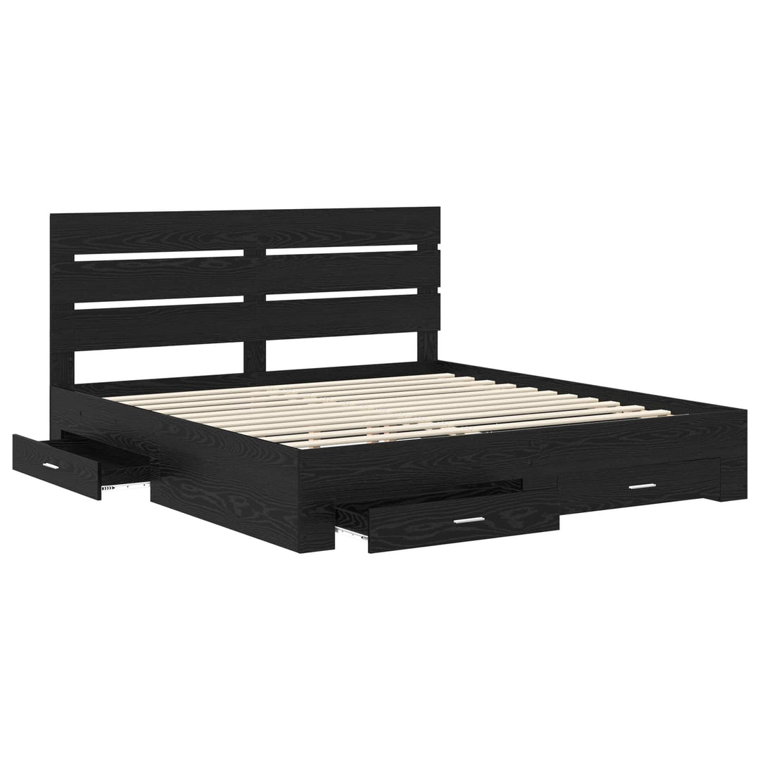Sengestel med skuffe Sort eg 180 x 200 cm Konstrueret træ