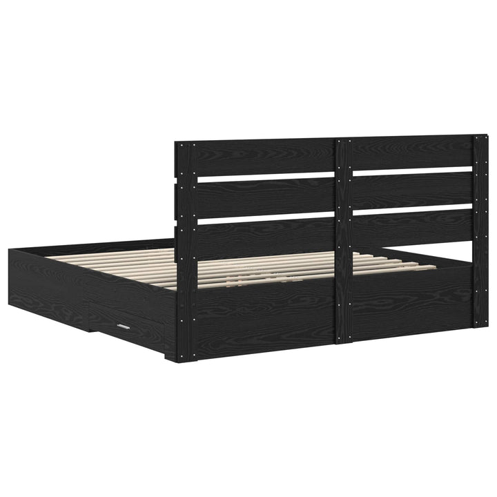 Sengestel med skuffe Sort eg 180 x 200 cm Konstrueret træ