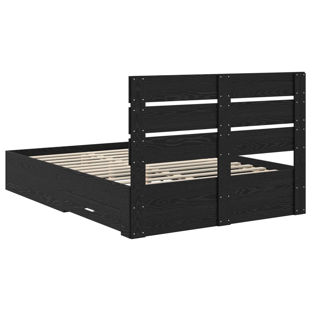 Sengestel med skuffe Sort eg 160 x 200 cm Konstrueret træ