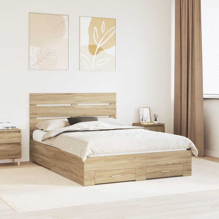 Sengestel med skuffe Sonoma eg 150 x 200 cm Konstrueret træ