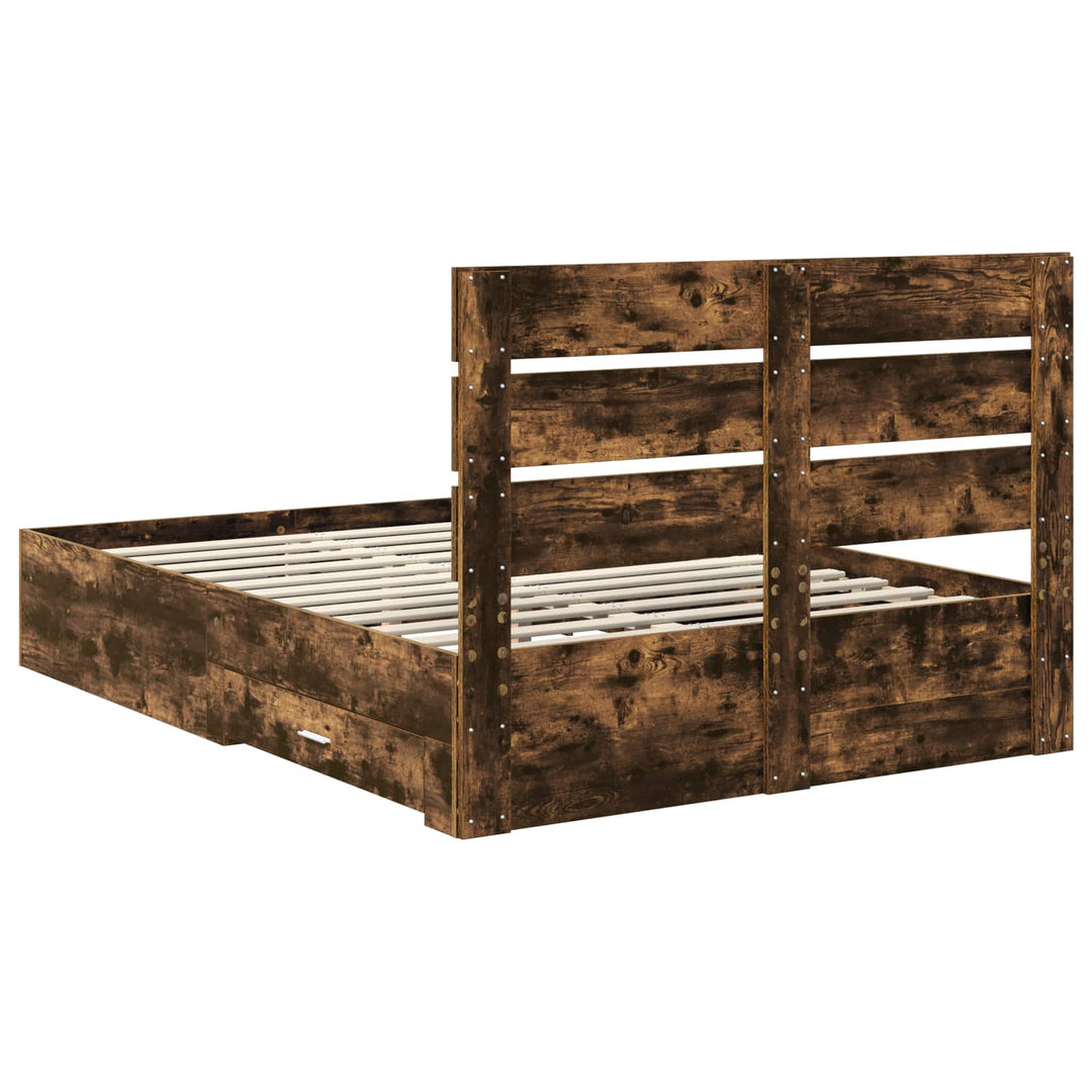 Sengestel med skuffe Røget eg 150 x 200 cm Konstrueret træ