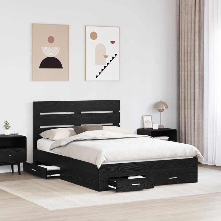 Sengestel med skuffe Sort eg 140 x 190 cm Konstrueret træ