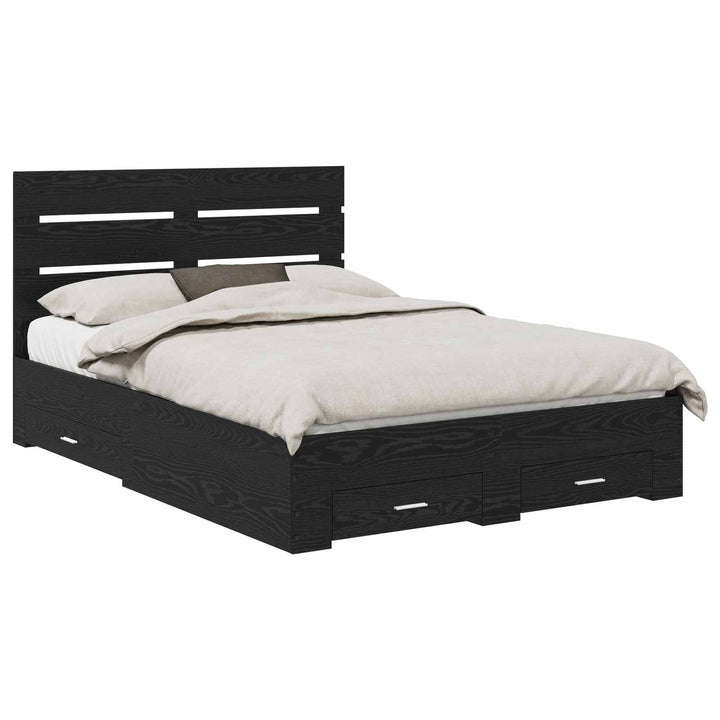 Sengestel med skuffe Sort eg 140 x 190 cm Konstrueret træ