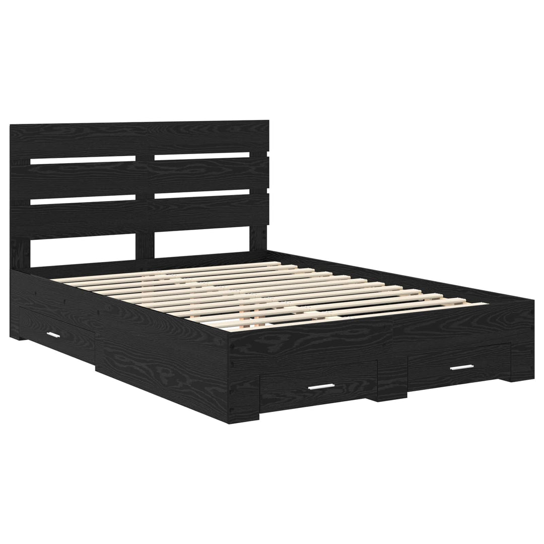Sengestel med skuffe Sort eg 140 x 190 cm Konstrueret træ