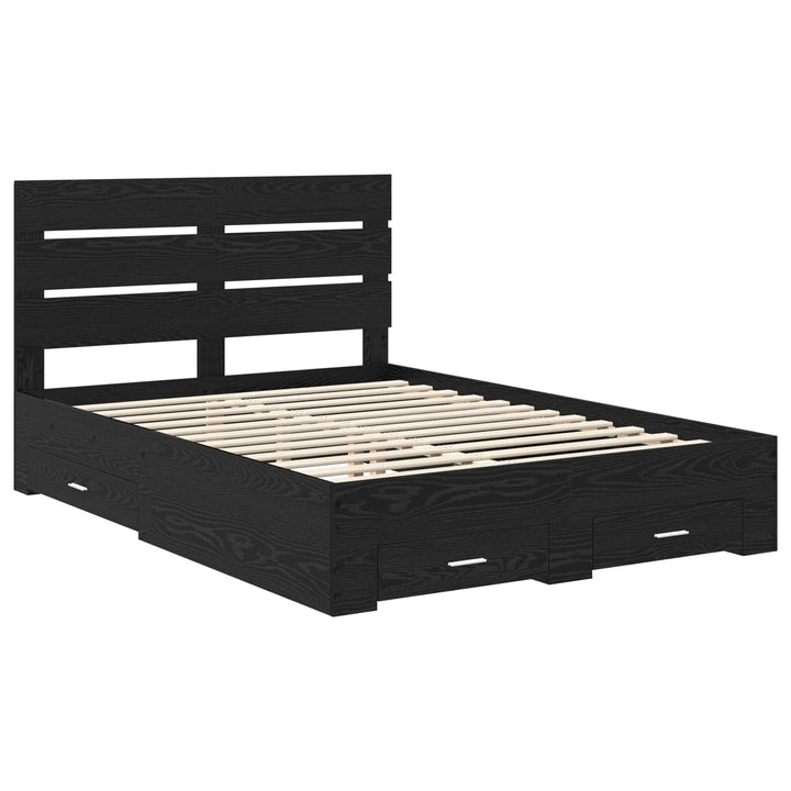 Sengestel med skuffe Sort eg 140 x 190 cm Konstrueret træ