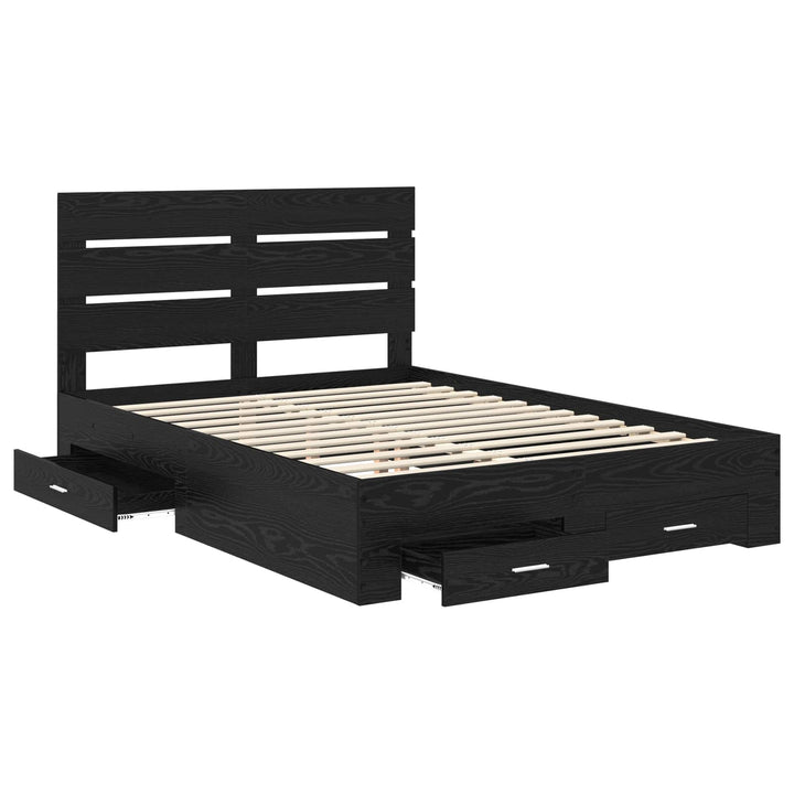 Sengestel med skuffe Sort eg 140 x 190 cm Konstrueret træ