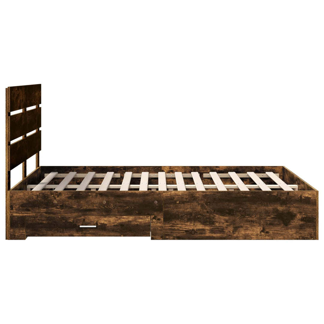 Sengestel med skuffe Røget eg 140 x 190 cm Konstrueret træ