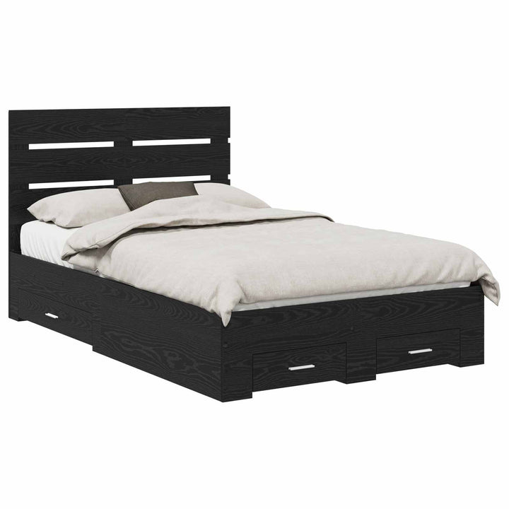 Sengestel med skuffe Sort eg 135 x 190 cm Konstrueret træ