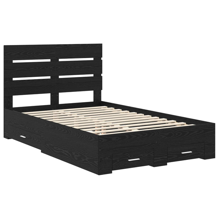 Sengestel med skuffe Sort eg 135 x 190 cm Konstrueret træ