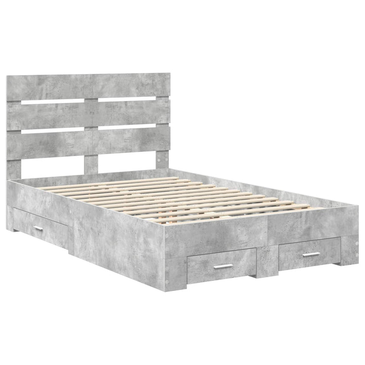 Sengestel med skuffe Beton Grå 135 x 190 cm Konstrueret træ