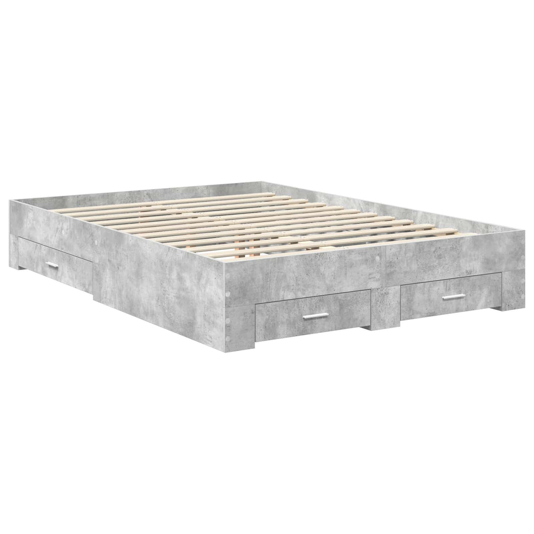 Sengestel med skuffe Beton Grå 135 x 190 cm Konstrueret træ