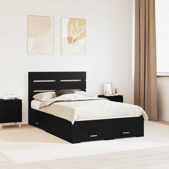 Sengestel med skuffe Sort eg 120 x 190 cm Konstrueret træ