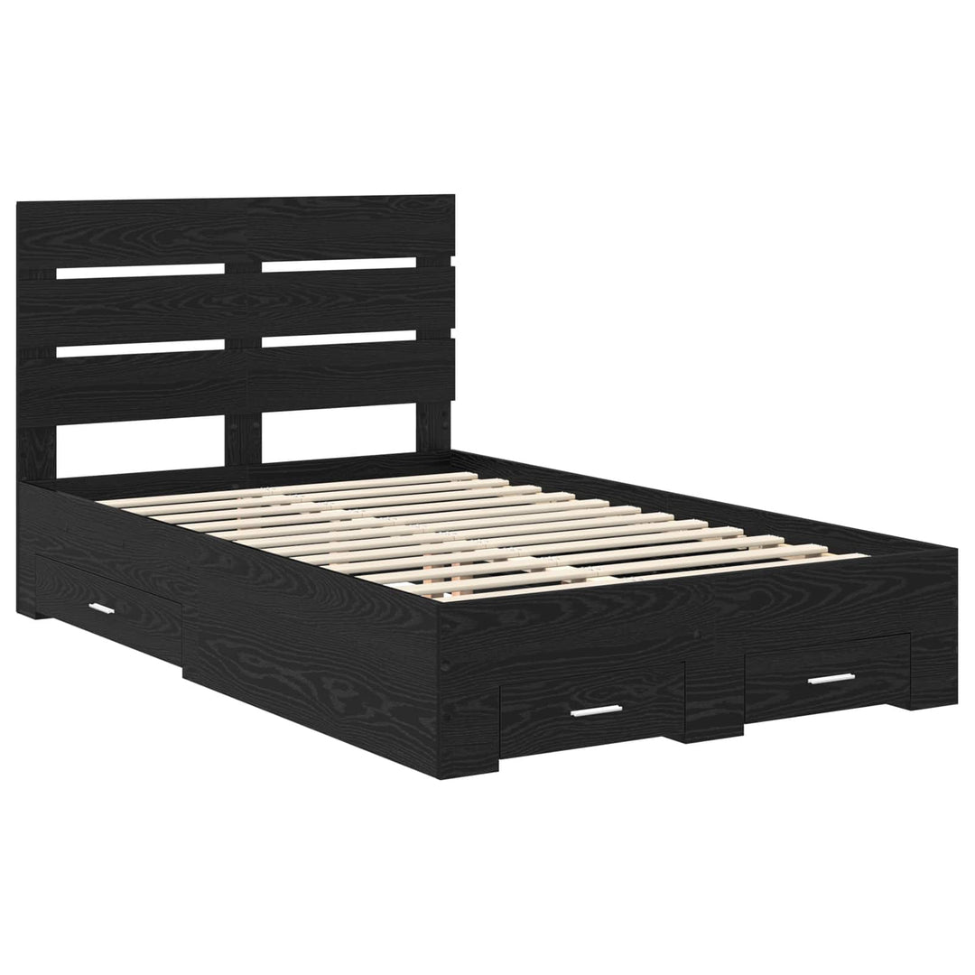 Sengestel med skuffe Sort eg 120 x 190 cm Konstrueret træ