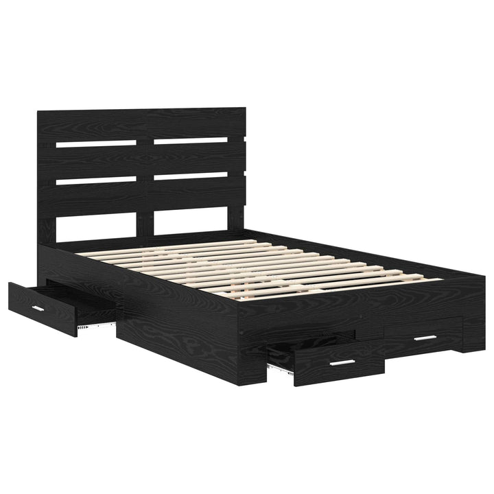 Sengestel med skuffe Sort eg 120 x 190 cm Konstrueret træ