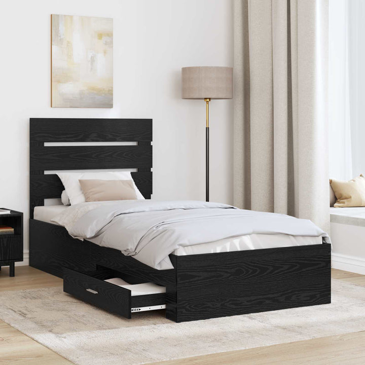 Sengestel med skuffe Sort eg 100 x 200 cm Konstrueret træ