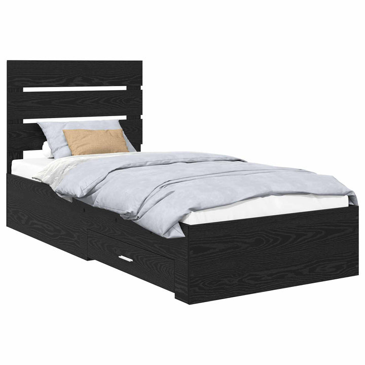 Sengestel med skuffe Sort eg 100 x 200 cm Konstrueret træ