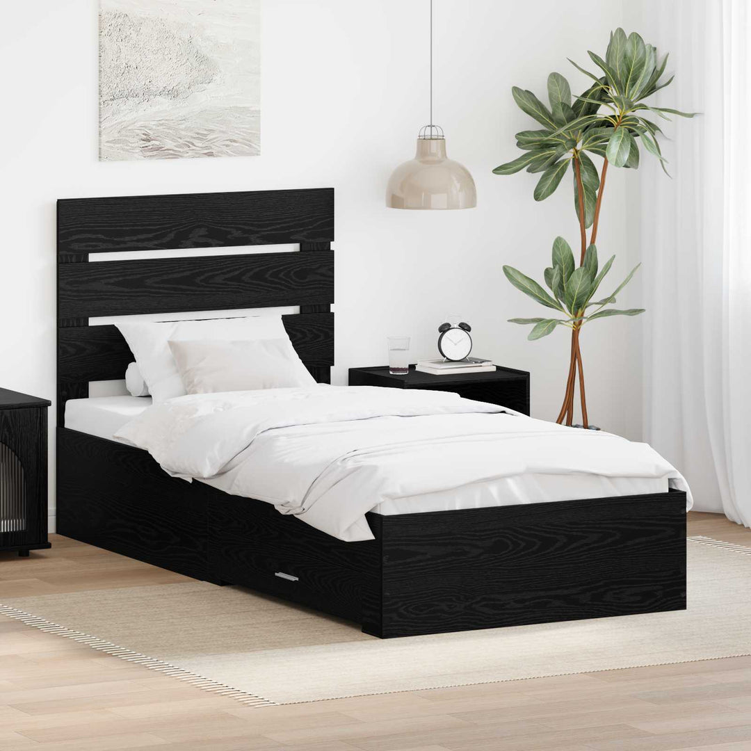 Sengestel med skuffe Sort eg 90 x 200 cm Konstrueret træ
