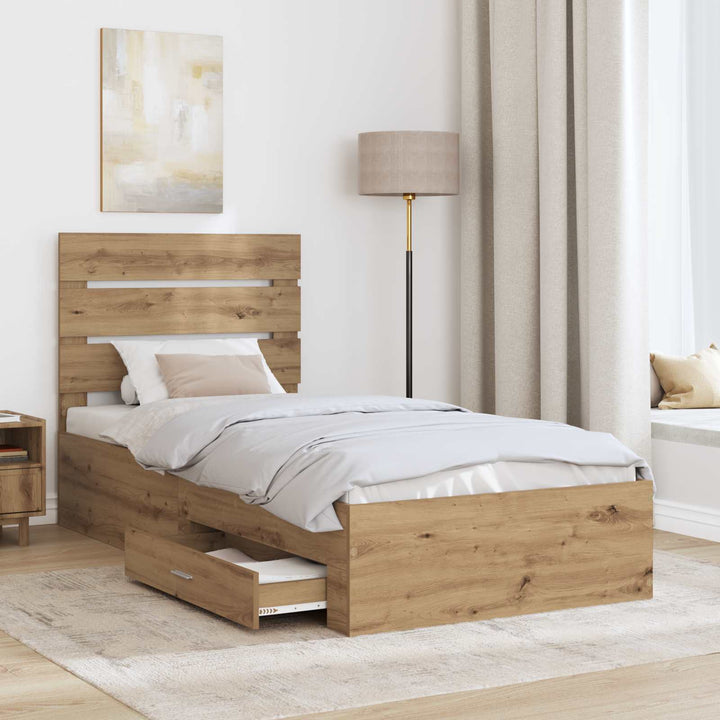 Sengestel med skuffe Artisan Egetræ 90 x 200 cm Konstrueret træ