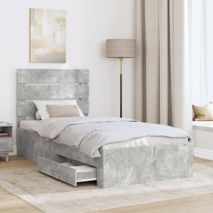 Sengestel med skuffe Beton Grå 90 x 190 cm Konstrueret træ