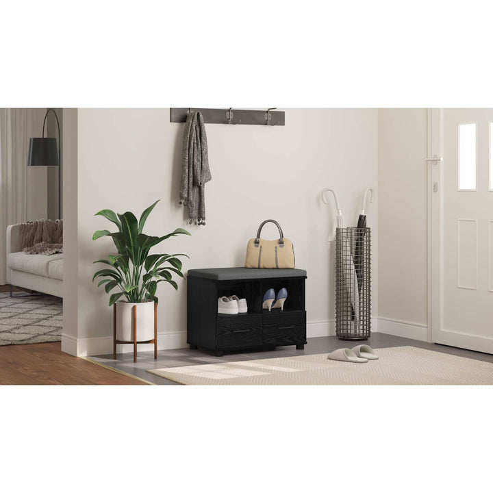 Hallbænk med pude Sort Eg 60 x 38 x 46 cm Kunstigt træ og stof