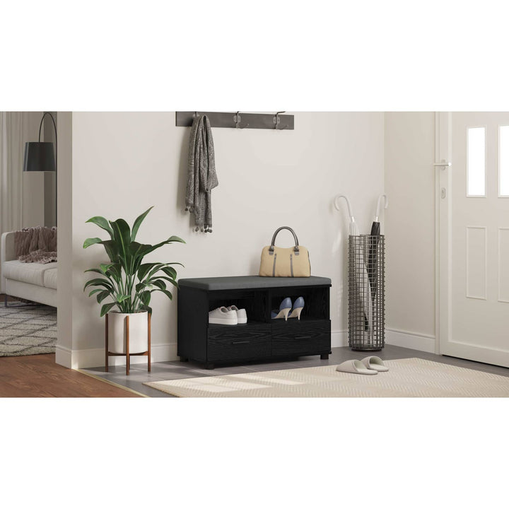 Hallbænk med pude Sort Eg 80 x 38 x 46 cm Kunstigt træ og stof